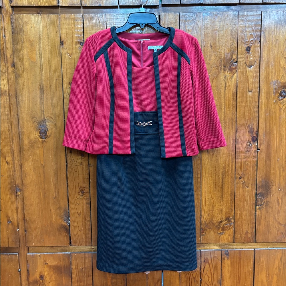 Elegant Red and Black Dress with Jacket